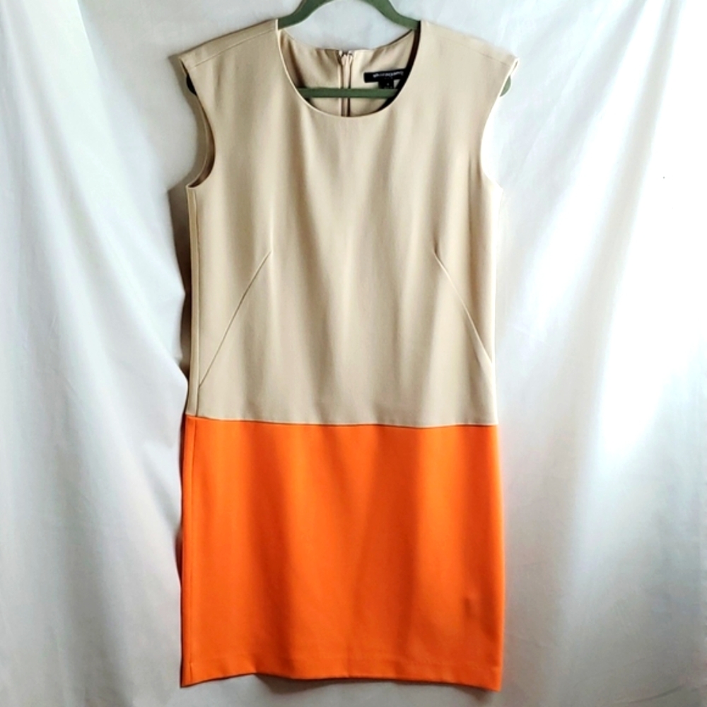Sharagano women midi dress, Size 4, Beige and orange